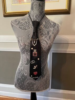 Black NeckTieNecklace with Decorative Charms
